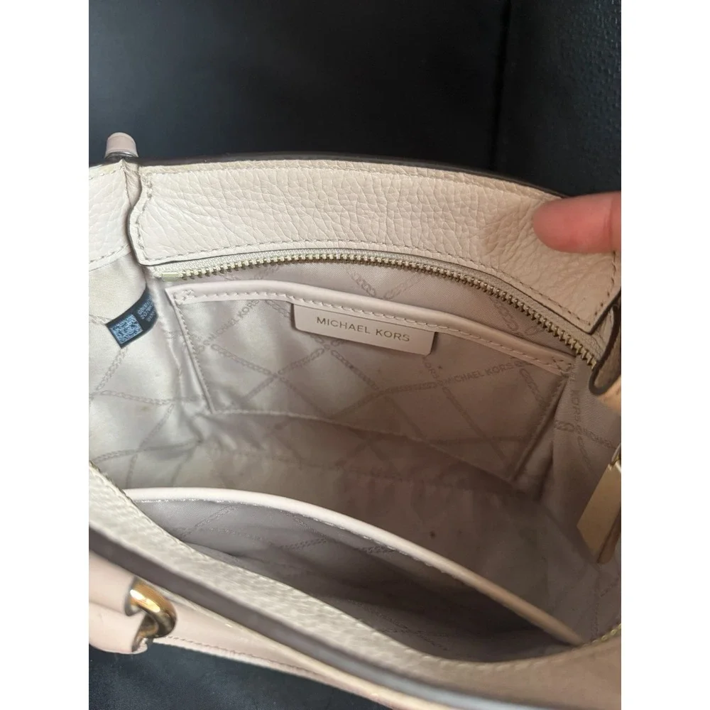 Michael Kors Soft Pink Cream Pebbled Leather Satchel Gold Hardware MK Logo Bag